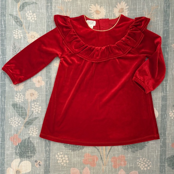 Mud Pie Red Velvet Ruffled Dress - Picture 1 of 4